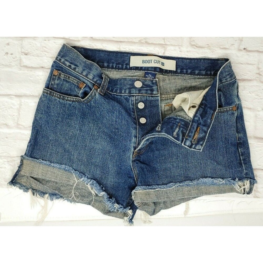 GAP Stonewashed Custom Cut Off Denim Jean Shorts Size 6 6A High Rise Button Fly